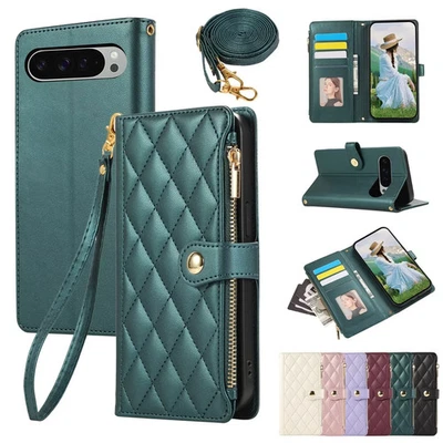 Zip Wallet Case Leather Flip Stand Phone Cover For Google Pixel 6 7 8 9A 10 Pro - Image 1 of 4