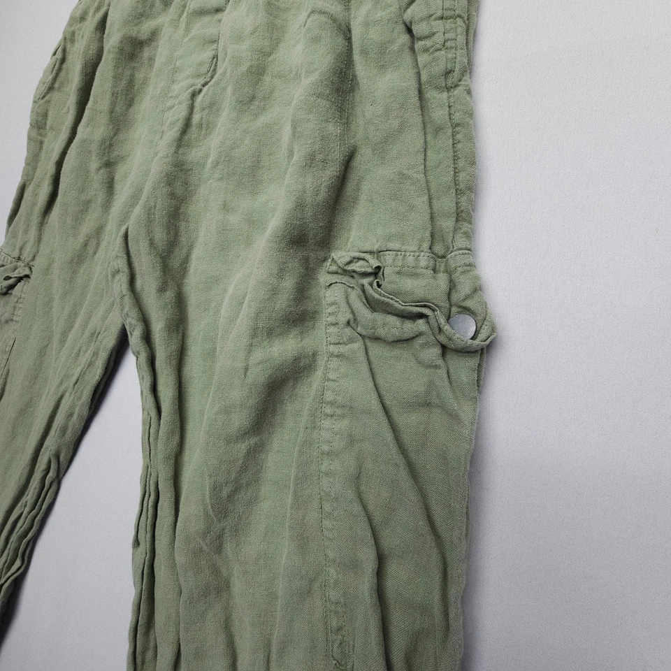 C & C California 100% Linen Cargo Pants Womens Medium Green Pull On Lagenlook - Image 4 of 4