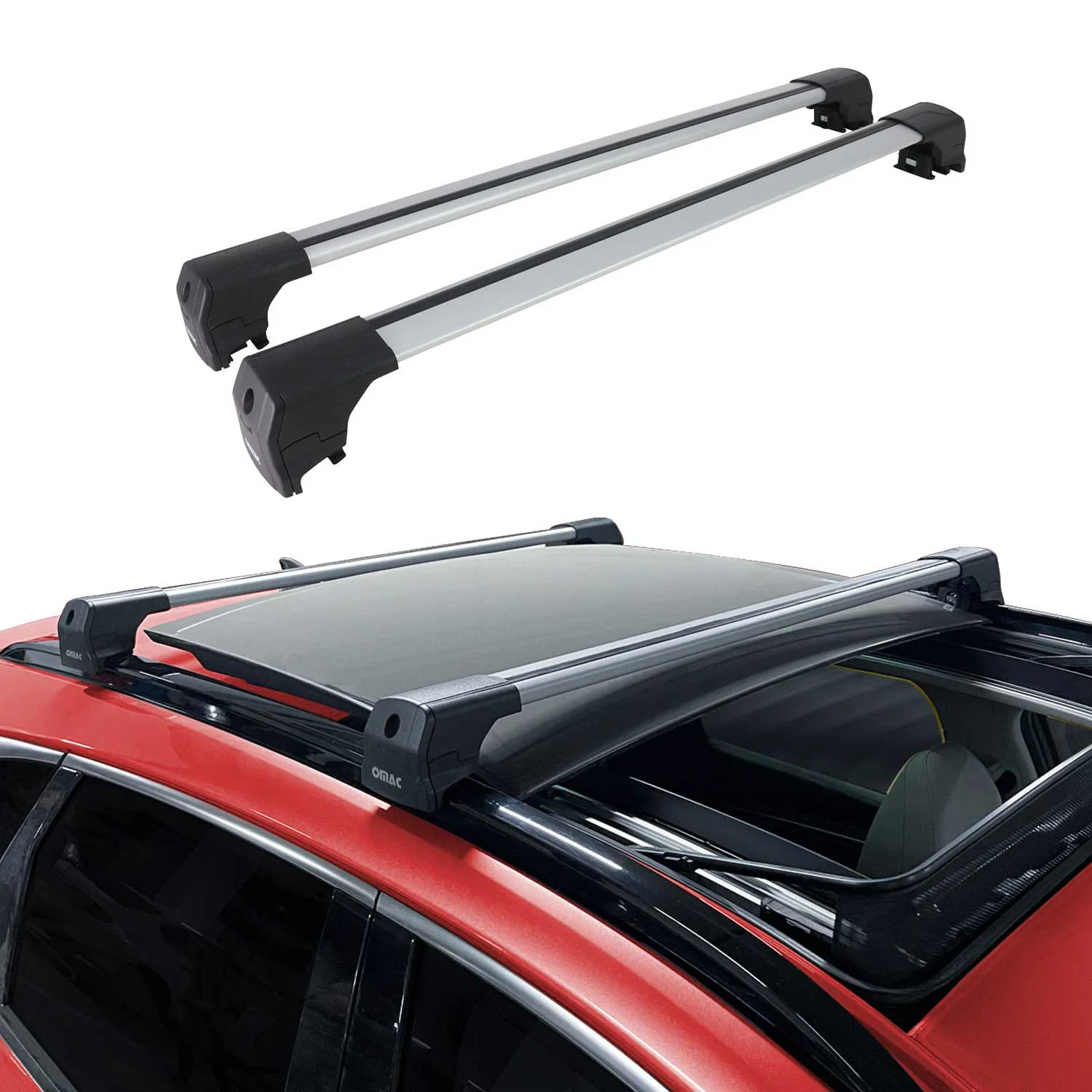 For Maserati Grecale 2023-2025 OMAC Gray Flush-Mounted Roof Rails Cross Bars