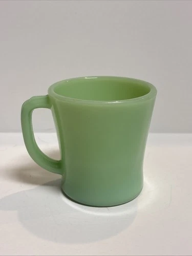 Fire King Oven Ware USA Green Jadeite D Handle Milk Glass Coffee Mug Vintage