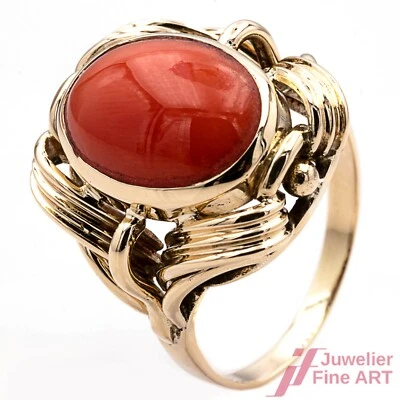 Ring 585 Gelbgold mit Koralle - Bild 1 von 4