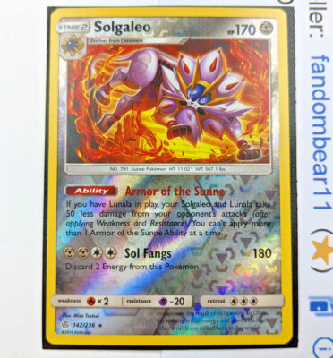 Solgaleo REVERSE HOLO RARE card 142/236 Sun & Moon Cosmic Eclipse 2019 Pokemon