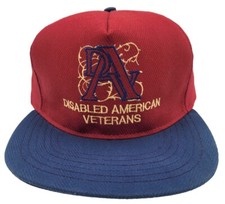 Vtg Made In USA DAV Hat Flockaps Herringbone Pattern Maroon Navy Veteran Cap NOS