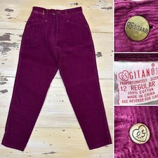 GITANO - Vtg 80s-90s High Waist Purple Corduroy Jean-Cut Pants, Womens 12 Medium