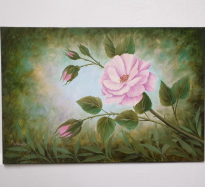 Pink Rose art Flower painting, Cottagecore Style Floral Wall Art Still Life