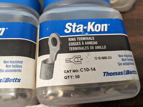 THOMAS & BETTS D 250pc Shaped Ring Terminal Non-Insulated12 to 10 AWG C10-14 - Picture 2 of 3