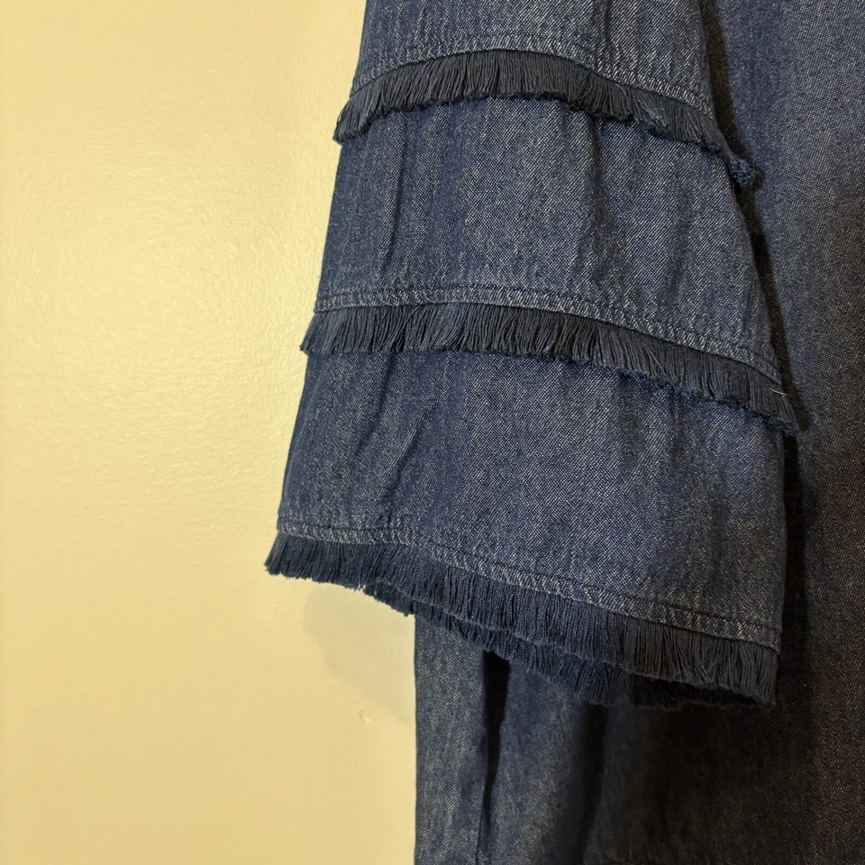 C&C California 女式牛仔上衣 2x 蓝色分层袖条纹 Lagenlook 波西米亚 — 第 4/4 张图片