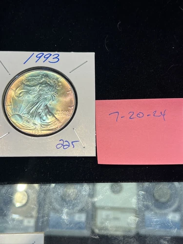 BU TONED PASTEL RAINBOW  1993 Silver American Eagle