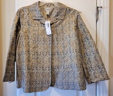 Chicos Size 3 Metallic Jacquard Tandie Jacket Gold Damask Blazer