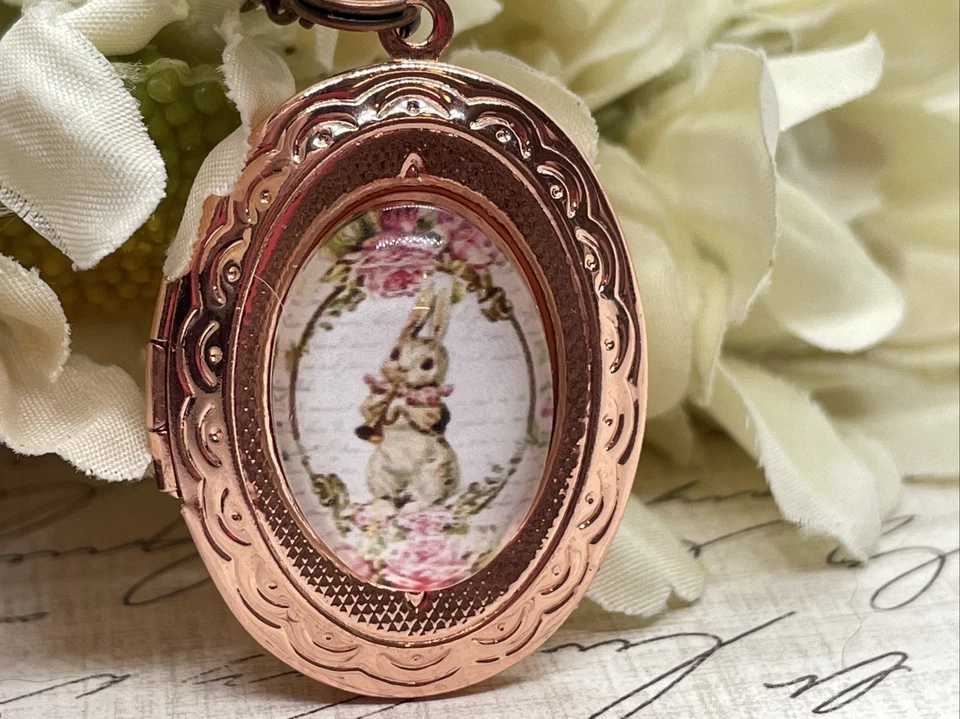 Розовое золото кролик любитель розовый кролик медальон ожерелье ювелирные изделия подвеска розовый потертый - Изображение 4 из 4