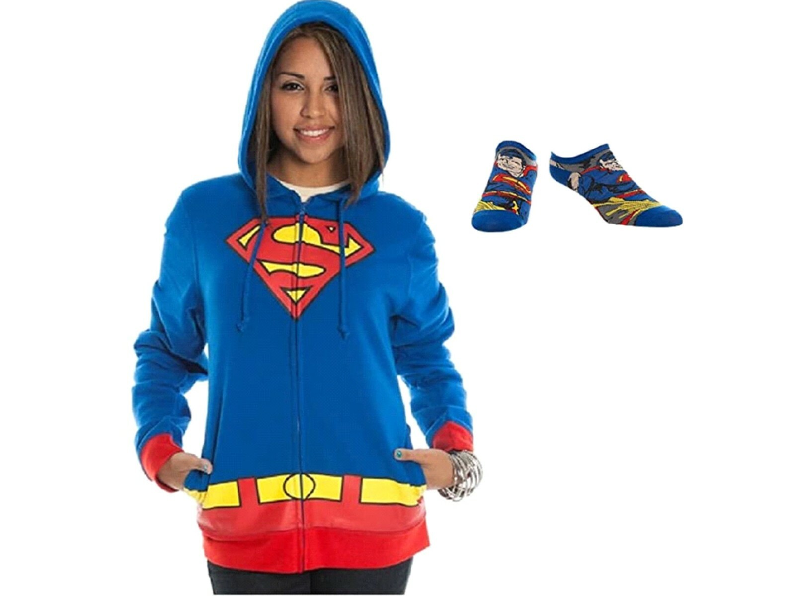 Supergirl Superman Juniors Women's Front Zip Hoodie & Socks 2 Piece Set NWT