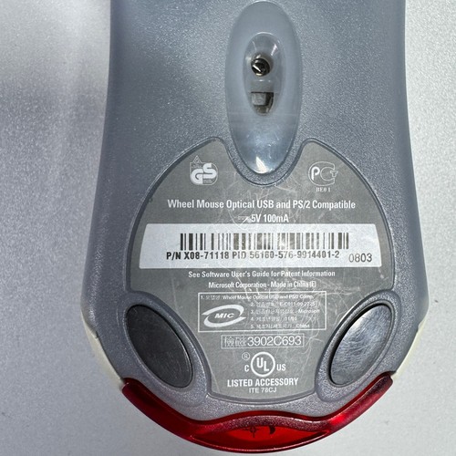 Microsoft Wheel Mouse Optical USB and PS/2 E-C011-00-2225 White Tested - Picture 2 of 8