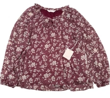 $40 Lauren Conrad Women’s-Floral Print Blouse Shirt-Maroon-Medium-New Tag