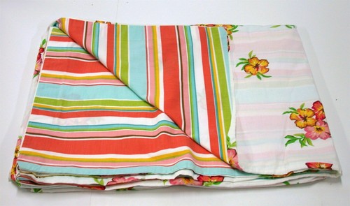 Cotton Blend Button Side Duvet ~ Twin 66" x 86" ~ Floral & Stripe Tropical *NEW* - Picture 4 of 4