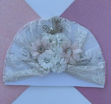 Lace Baby Girl Bonnet with Flower Detailing