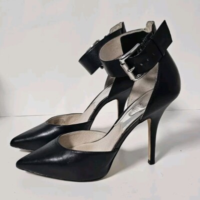 Michael Kors Black Brinkley Ankle Strap Sz Leather Heels Buckle Closure 