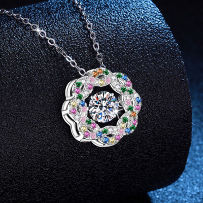 1CT Echter Moissanit Girlande Anhänger Halskette 925 Sterlingsilber Zertifiziert