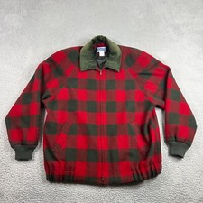 VTG Pendleton Knockabout Red Green Plaid Wool Zip Up Corduroy Collar Jacket L