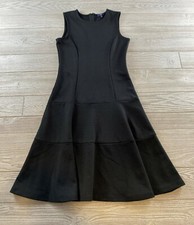 Gap Dress Size 0 Fit & Flare Pleated Stretch Black Sleeveless Round Neck  Zipper