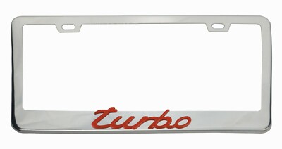 Red Turbo 3D Emblem Chrome Stainless License Plate Frame RUST FREE + S.Caps