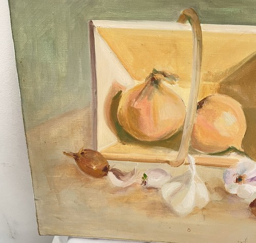 Original Painting French Still-life Pastel Basket Onions Provence Art 16x13” - Picture 12 of 16