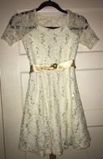 My Michelle Girl's Off White Dress With Sequins Rhinestone Pin Size 10