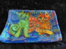 GREEN ORANGE CATS ON BLUE PRINTED SOFT COTTON KNIT FACE MASK THE PAWS AND PALS
