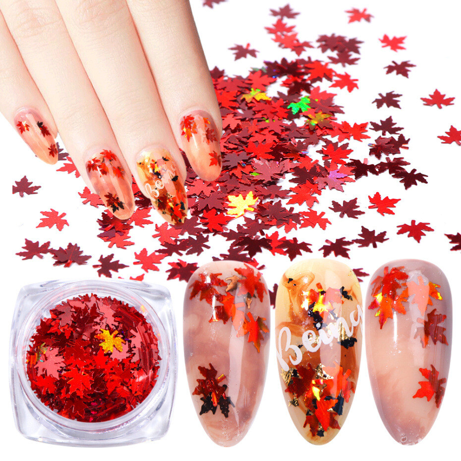 Autumn Maple Leaf Leaves Nail Art Sticker Sequins Glitter Shape Applique  Beauty | eBay