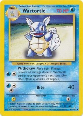 wartortle pokemon card value 42 102 Wartortle (42/102) [Base Set Unlimited] Heavily Played