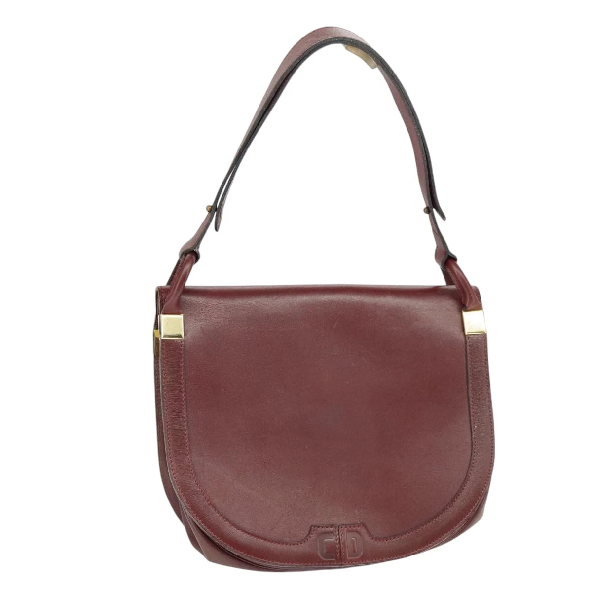 Sac bandoulière Christian Dior cuir bordeaux doré authentique bs20076