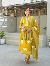 Yellow Haldi Wear Kurta Palazzo Dupatta Set Kurtis With Tote Bag 4 Piece Combo