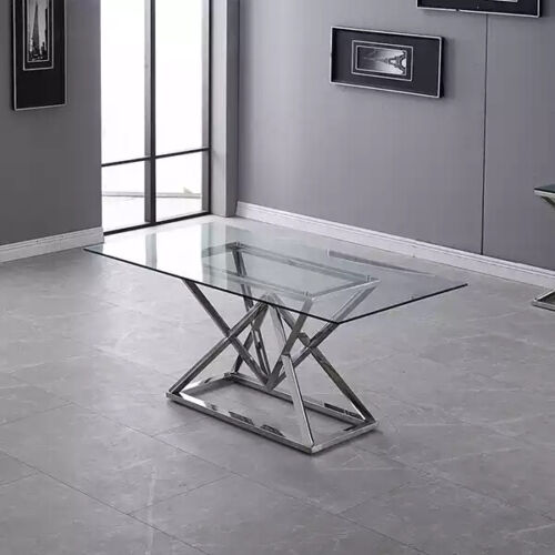 Comedor de diseño mesa de vidrio moderna mesas de acero inoxidable bastidor de acero inoxidable - Imagen 1 de 4