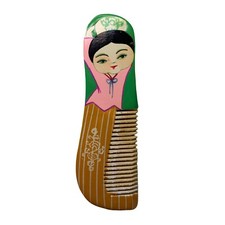 Vintage Small Chinese Wood Woman Dancing Hair Comb Signed