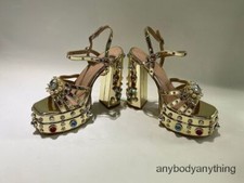 Women Ankle Strap Platform Sandals Rhinestones Chunky Heel Pumps High Heeled