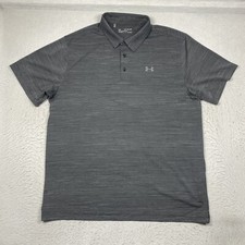 Under Armour Polo Shirt HeatGear Mens 2XL XXL Black Gray Striped Short Sleeve
