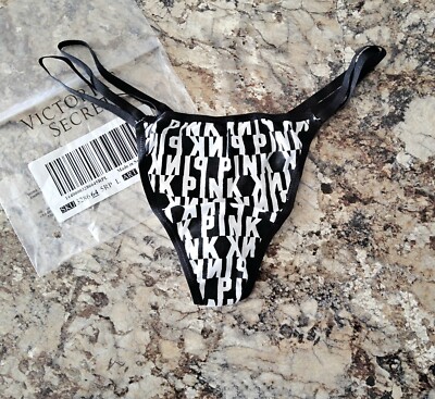 NWOT Victoria's Secret PINK Rare Logo Large Double Strappy V-String Panties