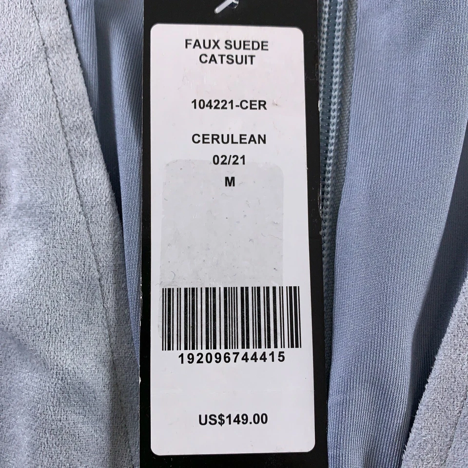 Bebe Women's Medium Light Blue Faux Suede Sleevless V Neck Belted Catsuit *Flaw - Image 2 of 4