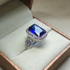 Royal blue sapphire ring  CZ blue ring  925 Sterling silver ring for her C6858