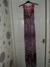 MAXI ABITO DONNA NUOVO CON ETICHETTE DETTAGLIO UNCINETTO/LEOPARDATO LUNGHEZZA INTERA SENZA MANICHE TAGLIA S-M