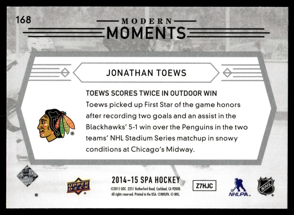 2014-15 SP Authentic Authentic Moments Jonathan Toews Chicago Blackhawks #168 - Image 2 of 2