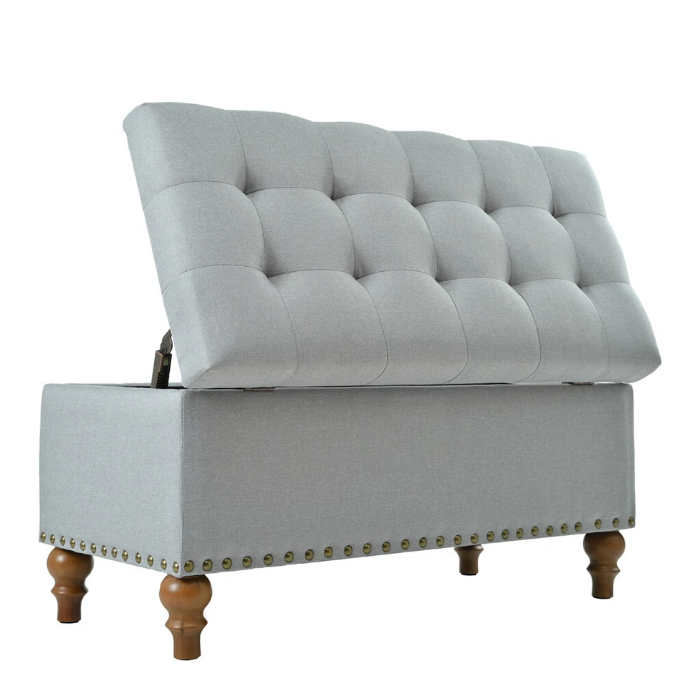 Home Decor Upholstered Bench with Nailhead Trim  Ottoman with Storage Grey - Image 3 of 4