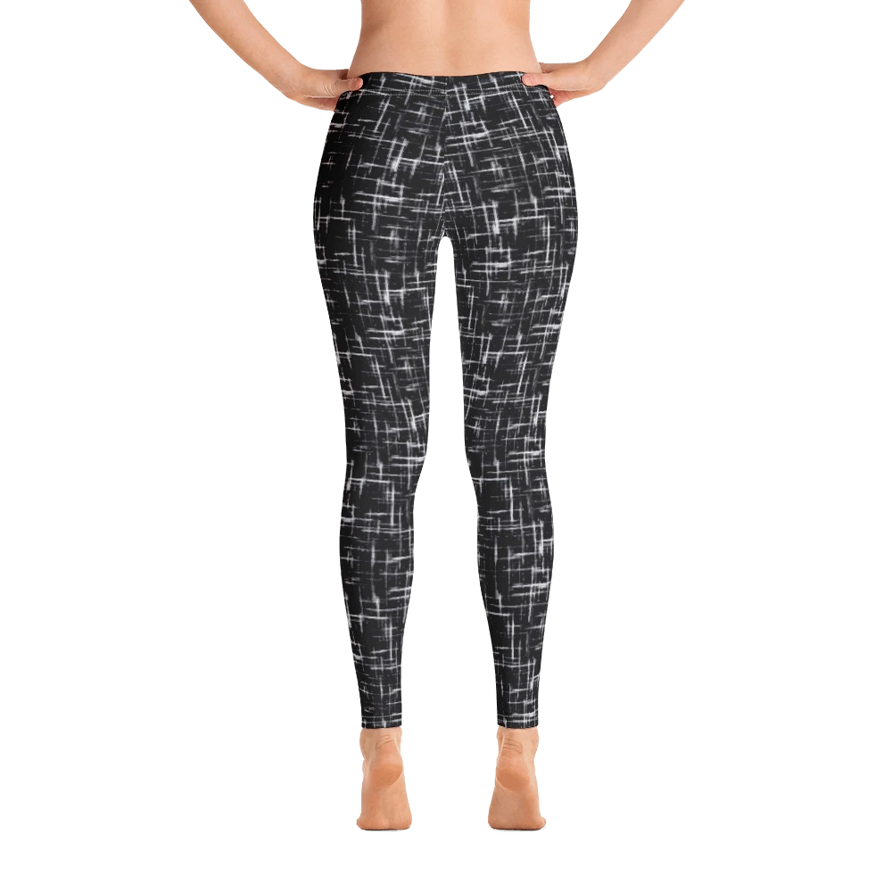 Black and White Distressed Plaid Leggings, Gift for Her