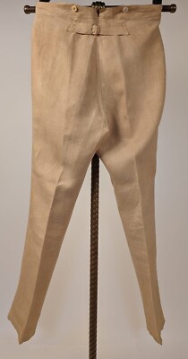 ANTIQUE 1850'S MEN'S LINEN PANTS W MILK GLASS SHOE BUTTON