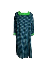 Vintage Carol Brent Montgomery Ward XL Dress Green Blue Floral Lattice Detail