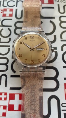 Swatch Rose Gold Glitter Dial and Strap Watch Swatch ALPINE BERRY (38mm) Gold Gitter Effect Dial / Dark  main image 2