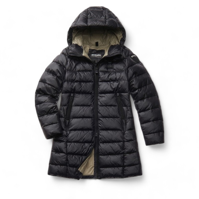 Blauer Plumifero Negro Largo Mujer Azul Marino Plumifero Largo