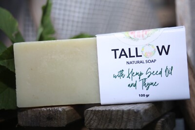 Natural Tallow Soap with Hempseed Oil and Thyme, 100gr, Handmade, Toxin free