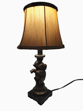 Elephant Table Lamp Bronze LOOK Resin Base Beige Fabric Shade 18" Works New Bulb