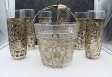 MCM Vintage Mexique Motif Rose Seau à Glace et Gobelet Verres SAILFISH Trophée 1966