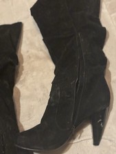 Black Suede Knee High Zip Cone Heel Women's Boots